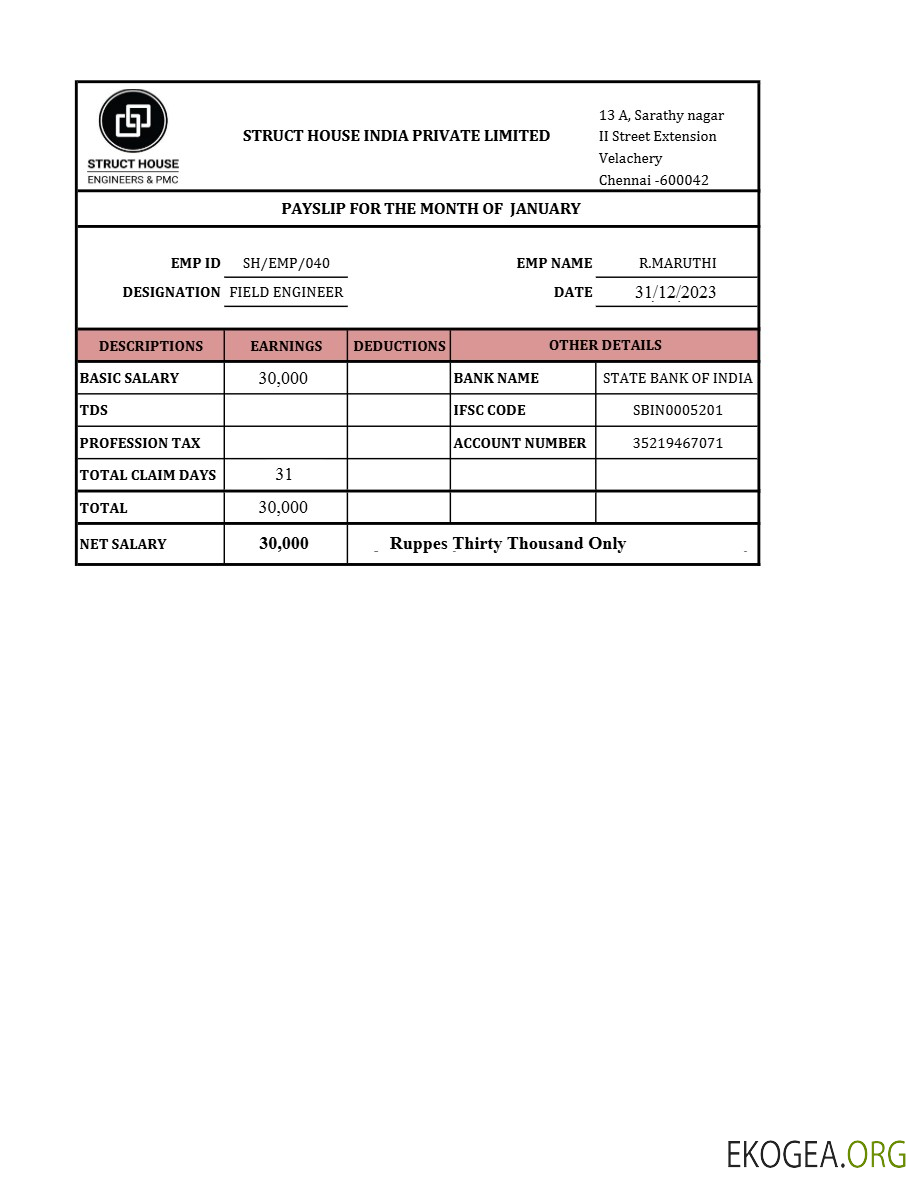 Modèle de fiche de paie de Struct House India aux formats Word et PDF.pdf, 1
